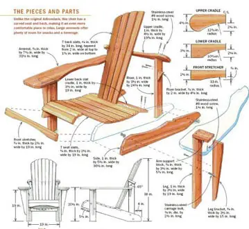 Adirondack chair plan with parts diagram